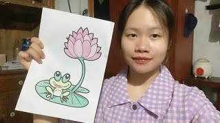 Hướng dẫn tô màu chú ếch con ngồi trên hoa-Color with me