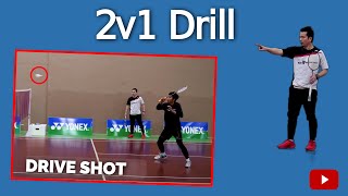 2 v 1 Drill to Practice the Drive Shot - Badminton Doubles Lessons featuring Coach Kowi Chandra
