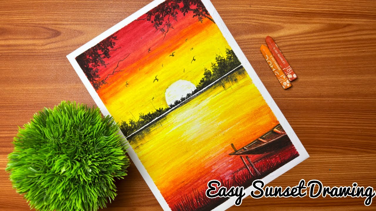 How to Draw Sunset | Easy Oil Pastels Drawing for Beginners 