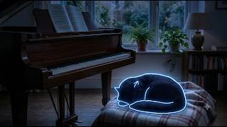 【6 hours】Relaxing Piano Music for Sleep • Black Cat Neon Aesthetic Japanese Room screenshot 2