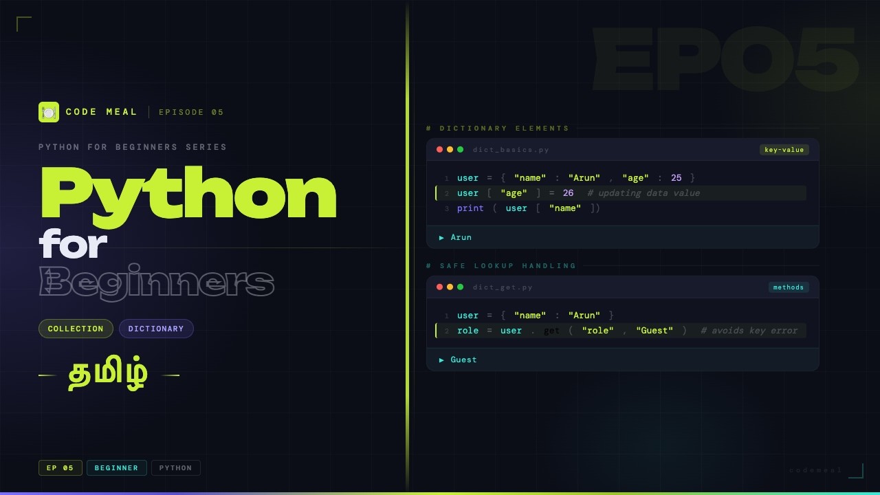 Python For Beginners - Episode 05 - Collection | Dictionary - Tamil ...
