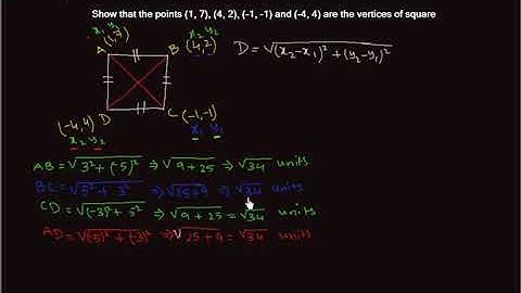 How to show that the points (1, 7), (4, 2), (-1, -1) and (-4, 4) form a square