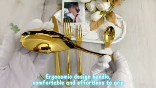 Luxury mirror gold wedding stainless steel cutlery set#event #hotel #restaurant