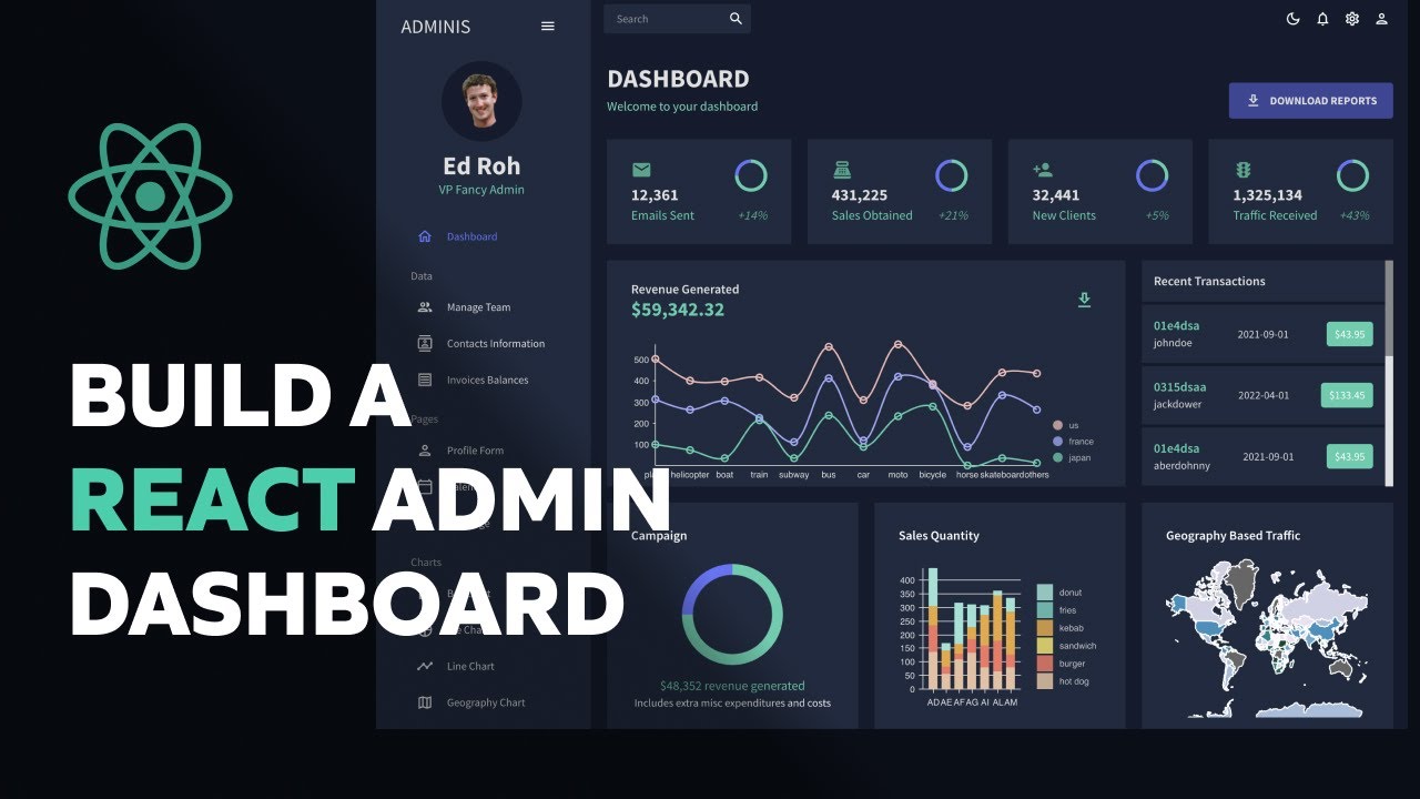 Build a COMPLETE React Admin Dashboard App | React, Material UI, Data Grid, Light & Dark Mode