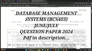 BCS403 Database Management Systems Question Paper June/July 2024 #vtu #vtupapers #2025exams #dbms