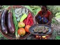 Yummy Cook Shrimp with Tomato in Eggplant - Cooking Shrimp recipe and Eating delicious Ep 32