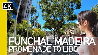 Funchal, Madeira Island | Centre to Lido 4K Walking Tour with Natural Sounds