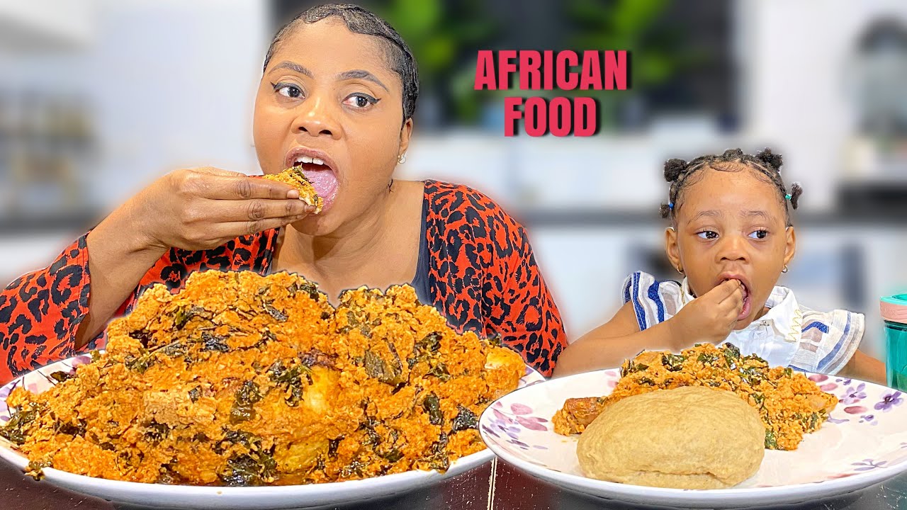 THE FAMOUS EGUSI SOUP AND PUMPKINS LEAVES WITH WHEAT ASMR (ft my 2 year old daughter).