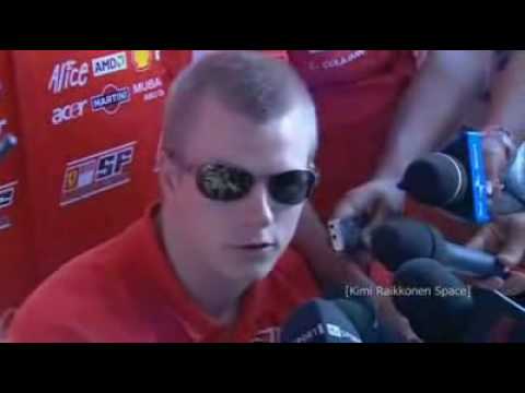 Kimi Raikkonen talking after Lewis Hamilton crashed into the back of his ferrari, in the pit lane, during the canadian Grand prix 2008 ITV Sport