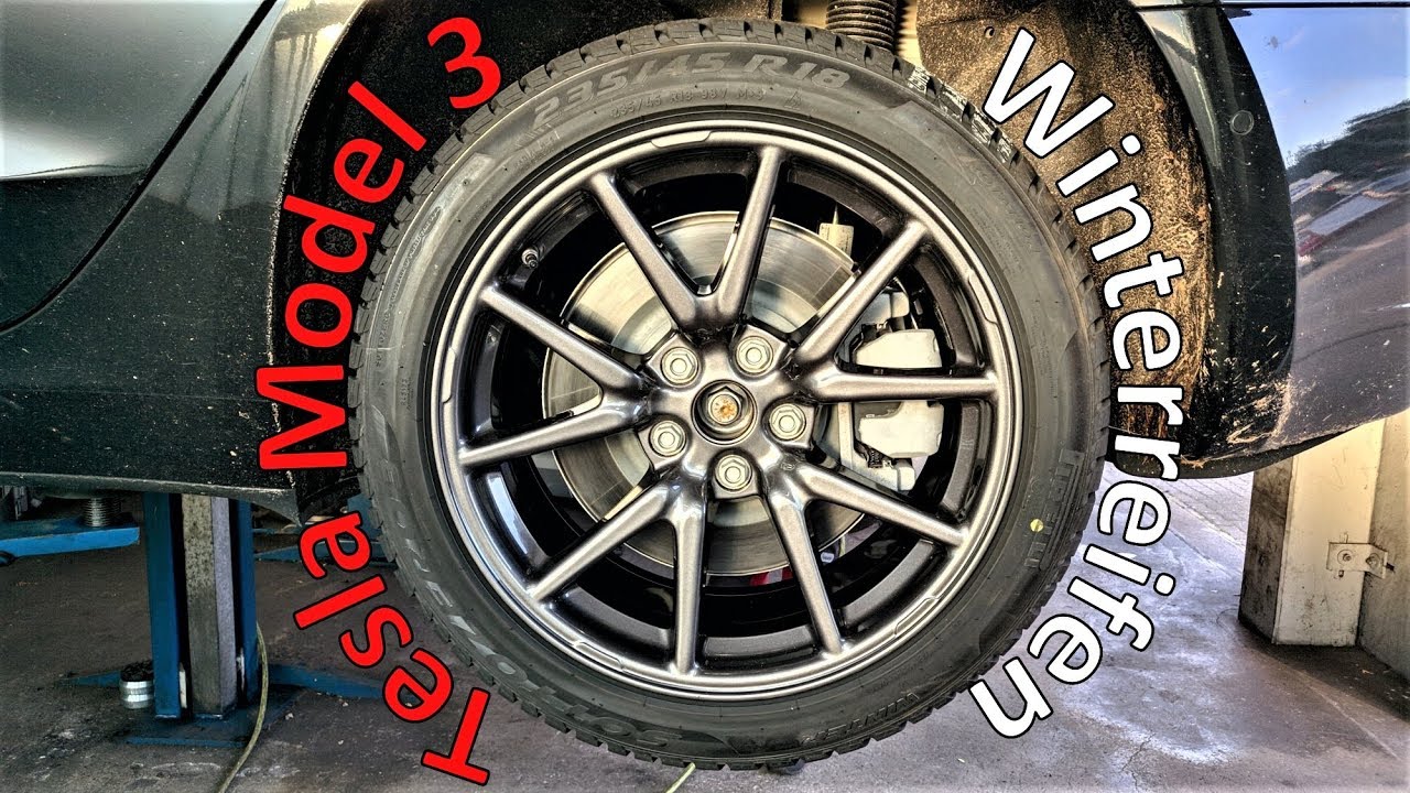 Tesla Model 3 Reifenwechsel Winterreifen Auf 18 Alufelge Ansicht Ohne Aero Radkappen Inklusive Youtube