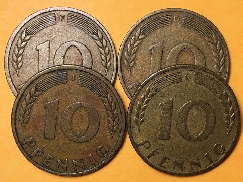 Germany 10 Pfennig Coins 1950 Collection of Mint Marks