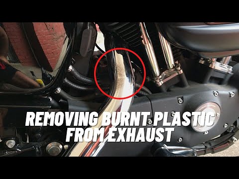 Removing Burnt Plastic from Iron 883 Chrome Exhaust Pipes