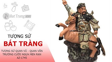 Tượng sứ Quan Vũ - Quan Văn Trường cưỡi ngựa men rạn AZ-1745