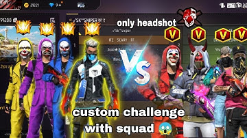 😱Free fire custom challenge with squad only headshot 4vs4 custom room squad grandmaster player 👿