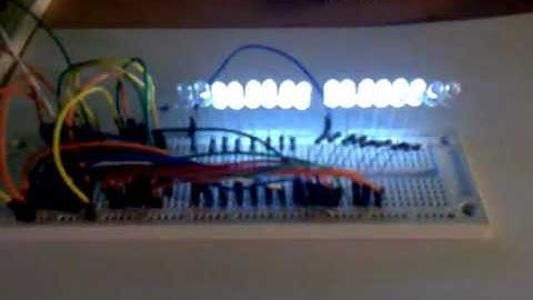 2 x 74HC595 8-bit SIPO shift register controlled by Atmega8@8MHz