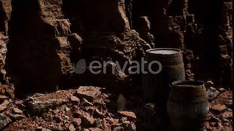 Old Wooden Vintage Wine Barrels Near Stone Wall in Canyon | Motion Graphics - Envato elements