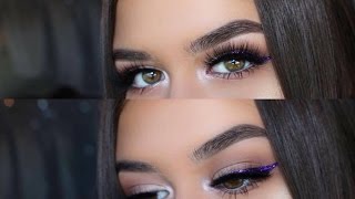 Neutral Makeup with Purple Glitter Eyeliner | Makeup Tutorial