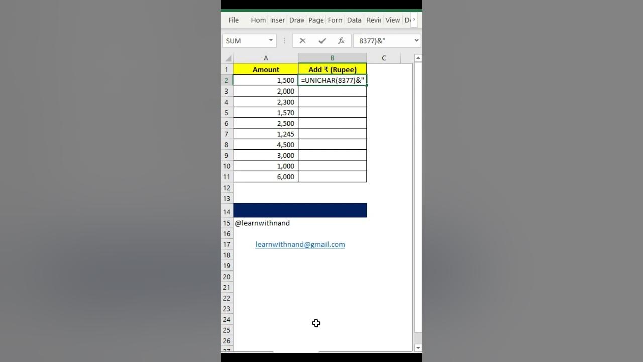 excel-trick-indian-rupee-in-excel-shorts-excel-youtubeshorts