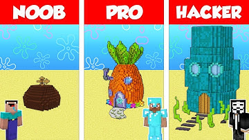 Minecraft SPONGEBOB HOUSE BUILD PATRICK SQUIDWARD BASE CHALLENGE - NOOB vs PRO vs HACKER - Animation