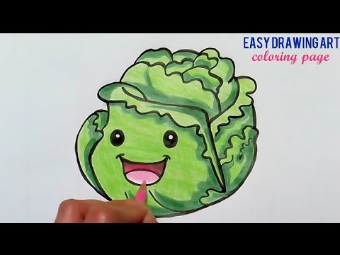 cute cabbage drawing & coloring page for kids - YouTube