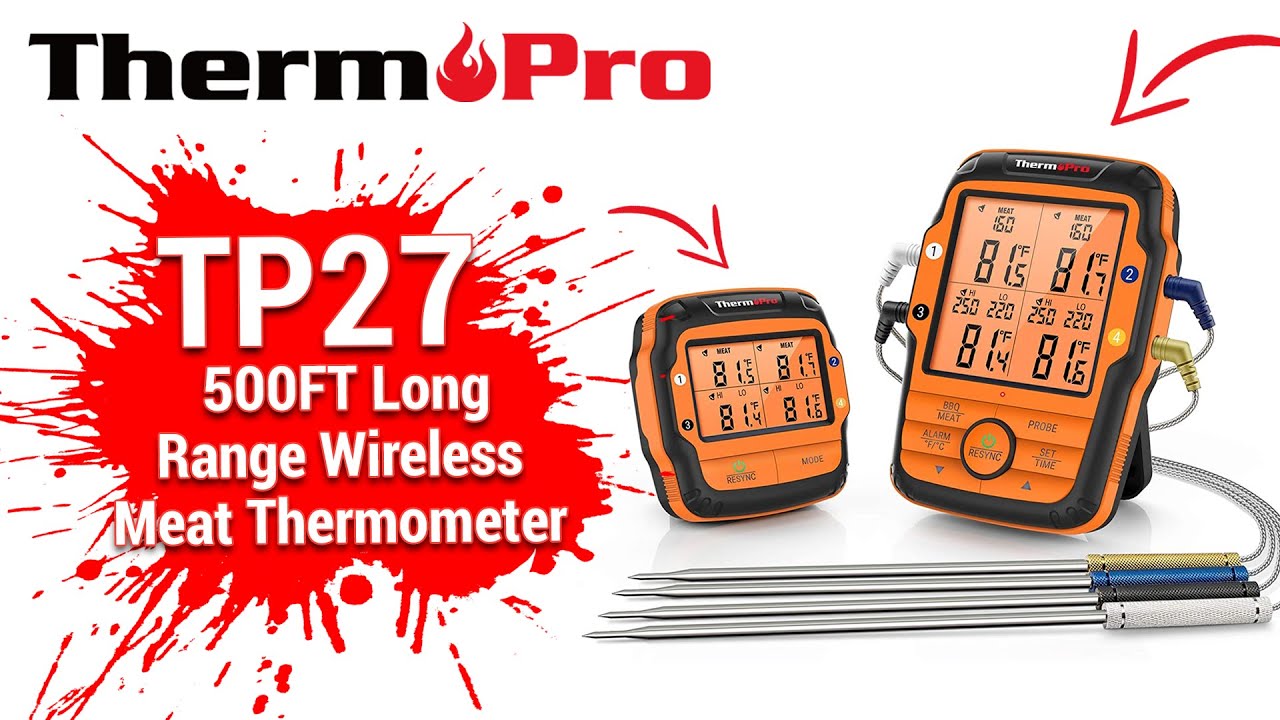 ThermoPro TP27 500FT Long Range Wireless Meat Smoker Thermometer Setup  Video 