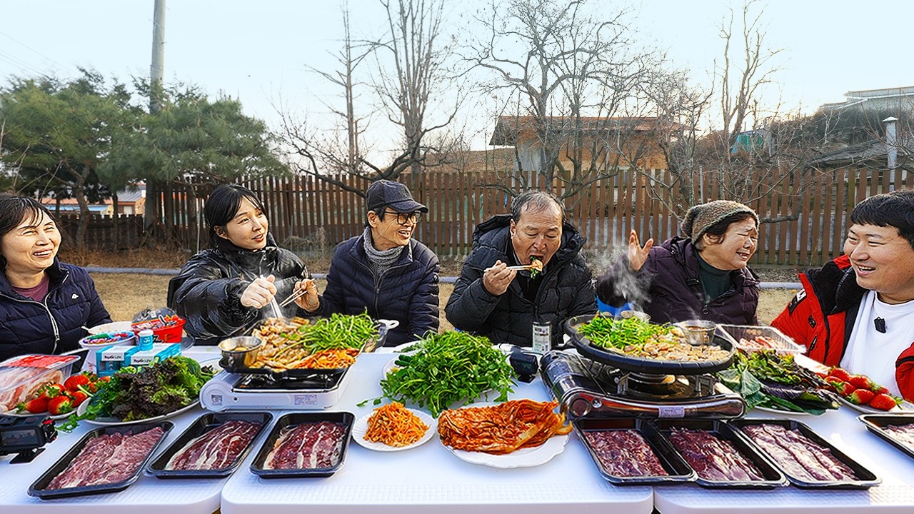 Вечеринка с самгёпсалем и минари с обеими парами родителей!!