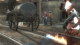 Red Dead Redemption 2 Oil wagon against children