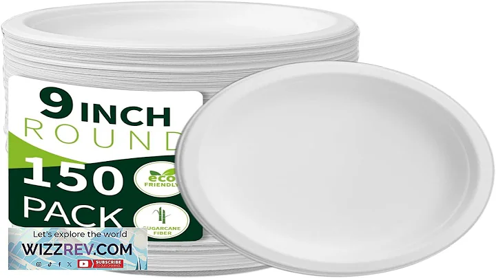 9 Inch Compostable Paper Plates White150 Pack 100% Sugarcane Bagasse Medium Disposable