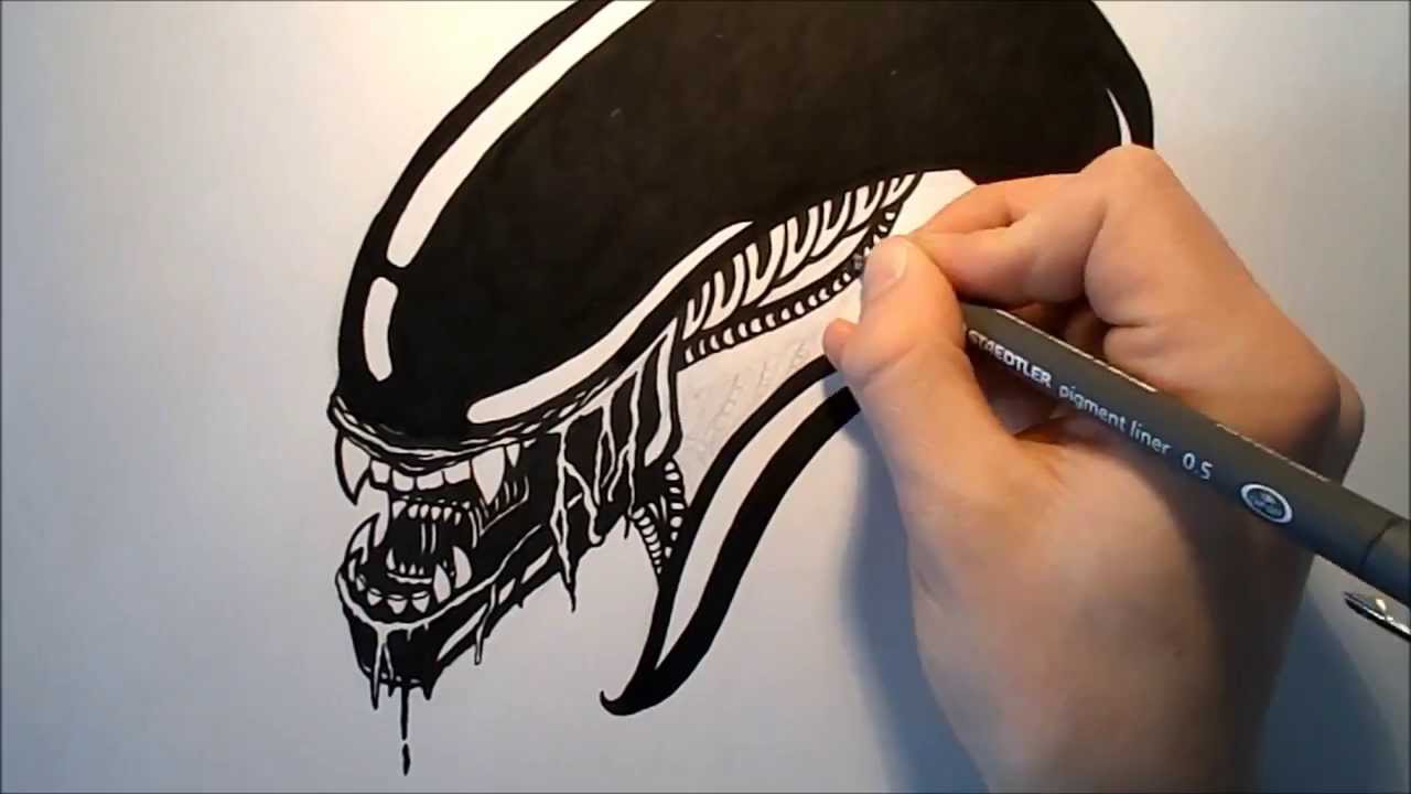 How To Draw A Xenomorph Alien Head - YouTube