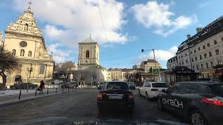 По Львову на автомобиле через центр (v1). Lviv driving downtown.