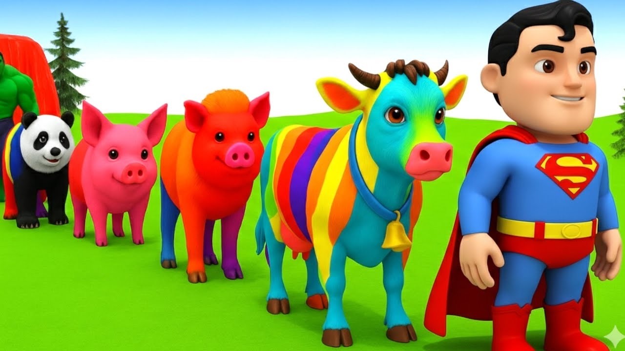 Long Slide Game With Elephant Gorilla Buffalo Hippopotamus Tiger - 3d Animal Game - Funny 3d Animals