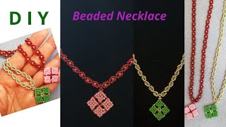 DIY All Seed Beads 4-Corners Diamond Pendant / Flower Beaded Necklace / Collar / Collana / #199