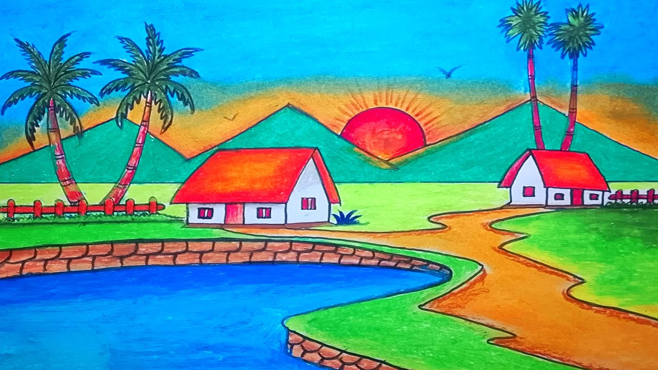 Easy Water Reflection Drawing with Oil Pastels | Step by Step for Beginners