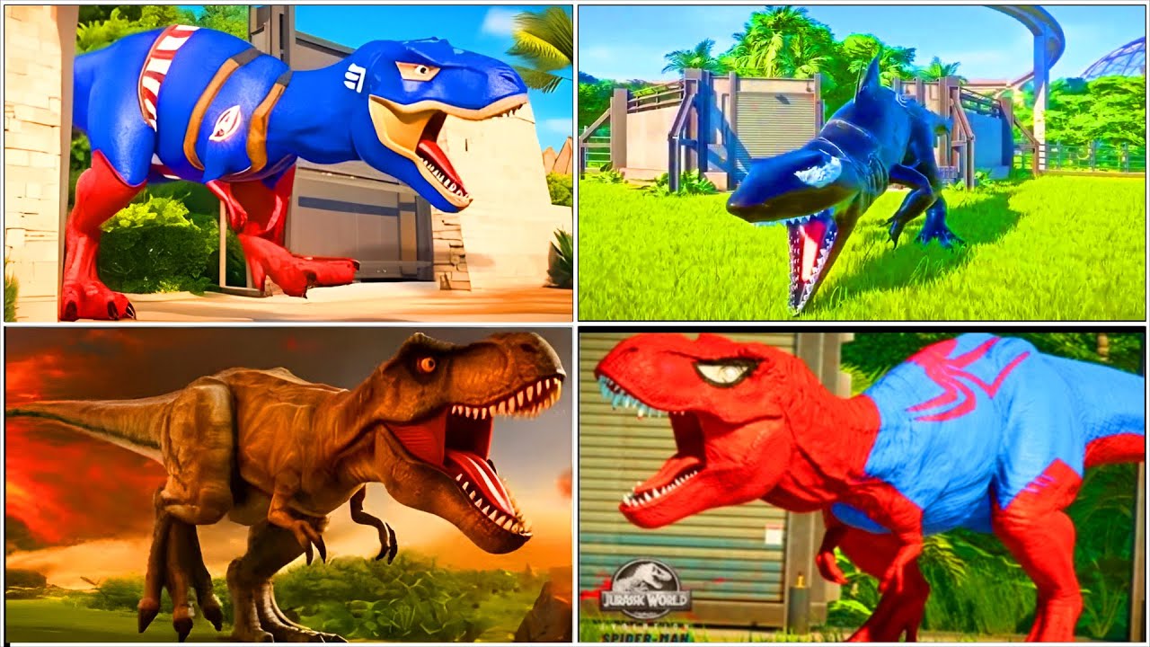 🦖Jurassicworld Alosaurus Rex 🆚 T Rex Capten America 🆚 Gigantosaurus 🆚 T Rex Spider Evolution cof