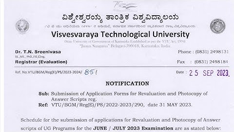 VTU UpdateApplication Forms for Revaluation and Photocopy of Answer Scripts For B. E/B. Tech