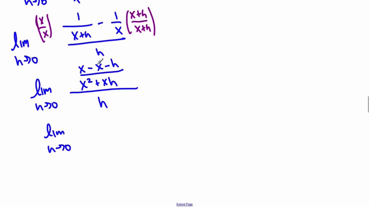 Definition Of Derivative Example Y 1 X Youtube