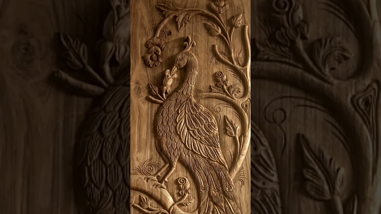wooden peacock door design