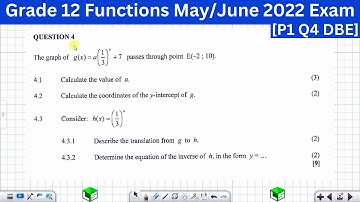 Grade 12 Functions: Exponential Functions Grade 12: May/June 2022 Past Exam Solved Questions [P1 Q4]