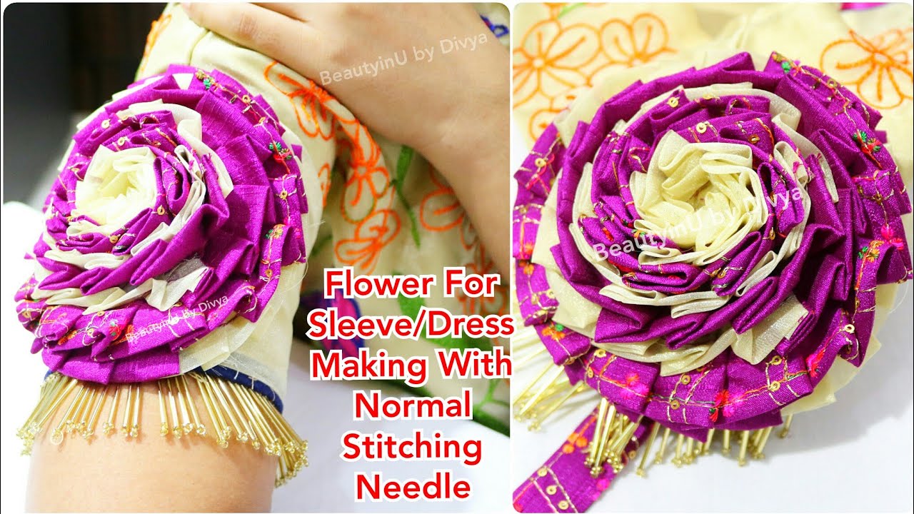 DIY How To make Flower For Sleeve/Dress with Hand Sewing and Normal