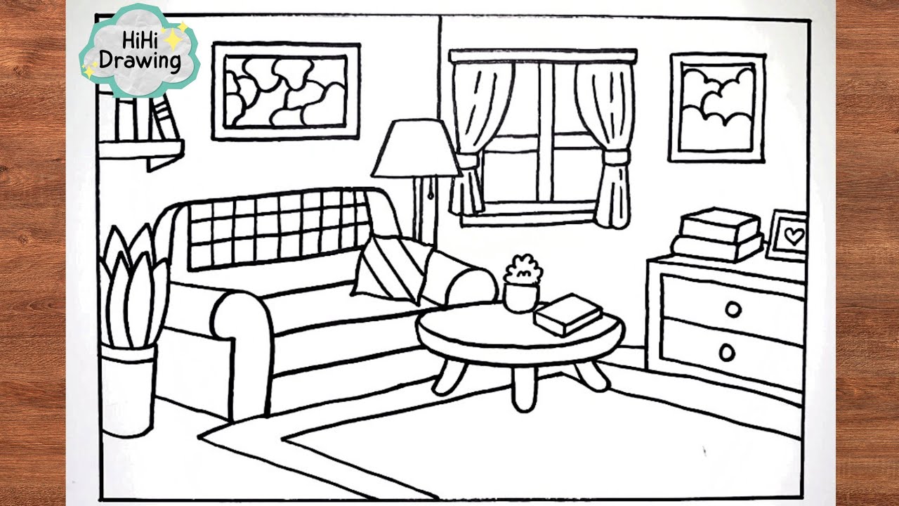 How To Draw LIVING ROOM | Drawing Step by Step
