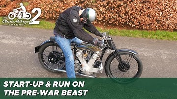 AJS V-Twin - Wereldsnelheidsrecord uit de jaren 30, poging replica motorfiets opstarten & runnen