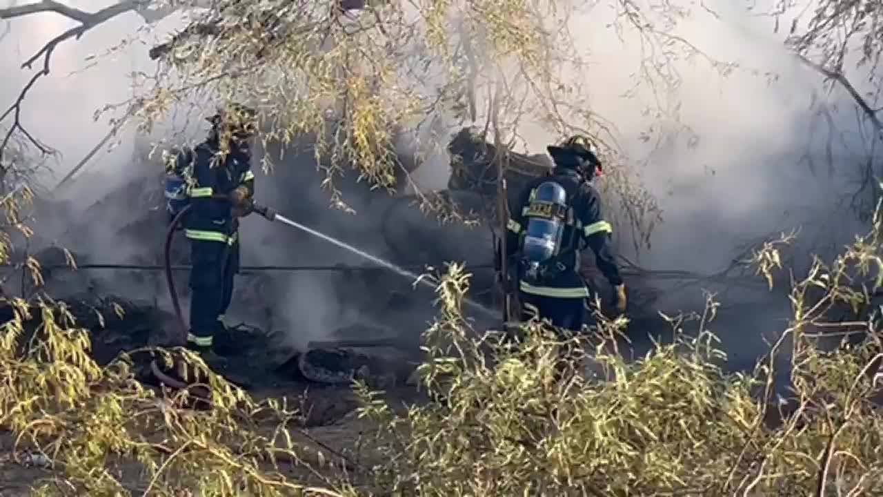 Crews battling brush fire near I-10 and Massingale - YouTube