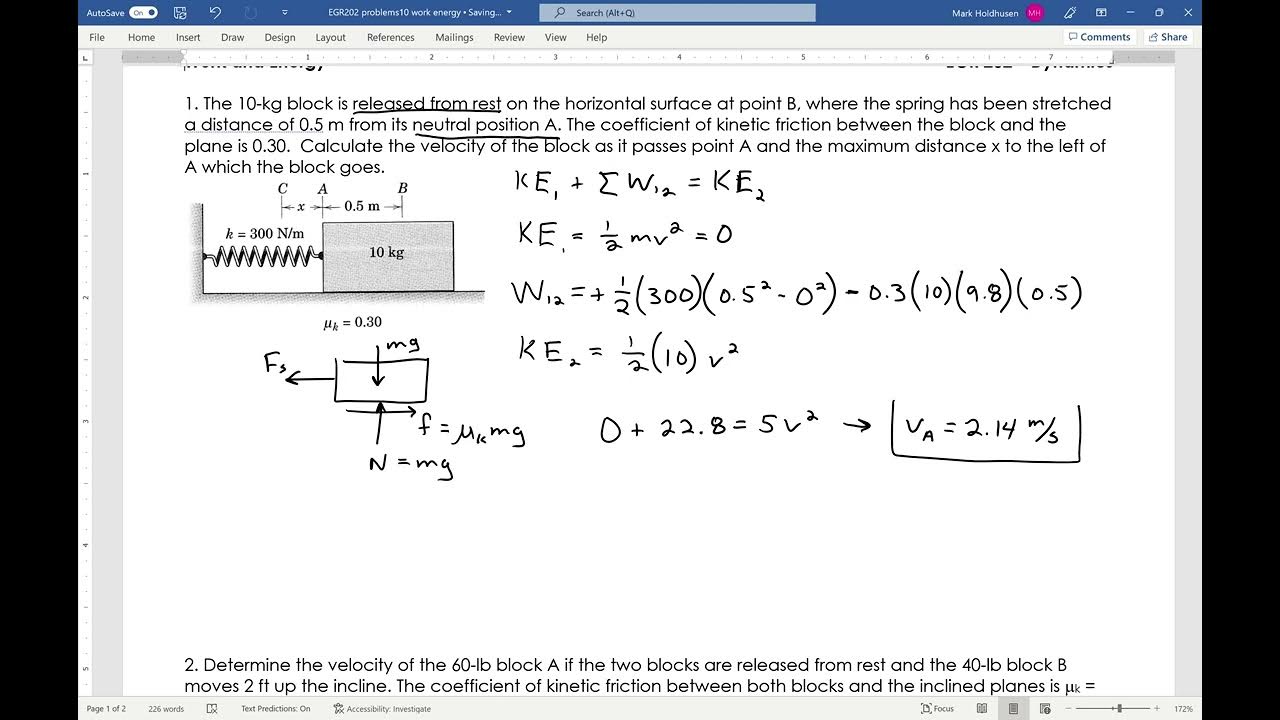 Dynamics Work Energy Example 1 YouTube