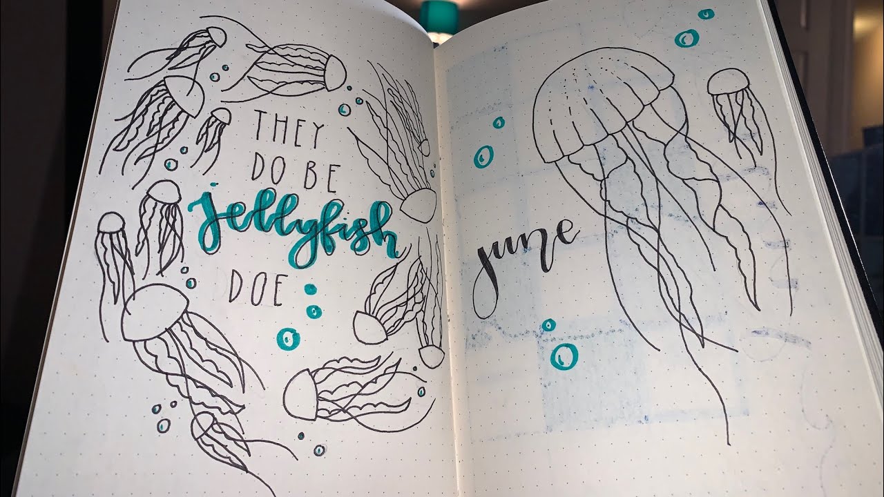 JELLYFISH THEMED JUNE MONTHLY SPREAD *bullet journal* - YouTube