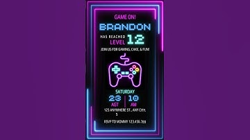 animated neon gaming birthday invitation, EDITABLE Level Up Birthday Invite, Blue Purple Neon Invite