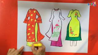 Dạy cách vẽ áo dài việt nam  How to draw Vietnamese traditional long dress   Dạy bé học  YouTube