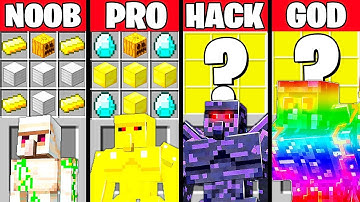Minecraft Battle: GOLEM MUTANT CRAFTING CHALLENGE - NOOB vs PRO vs HACKER vs GOD ~ Funny Animation