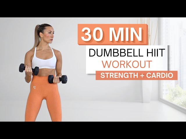 30 min INTENSE DUMBBELL HIIT WORKOUT | Strength and Cardio | Warm Up and Cool Down Included class=