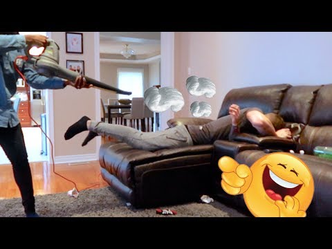 LEAF BLOWER PRANK ON BOYFRIEND!!!