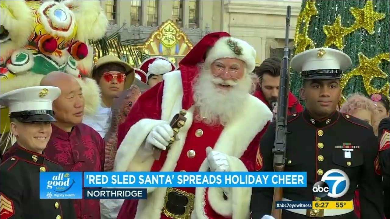 Red Sled Santa spreads holiday 💖cheer Northridge, Los Angeles YouTube